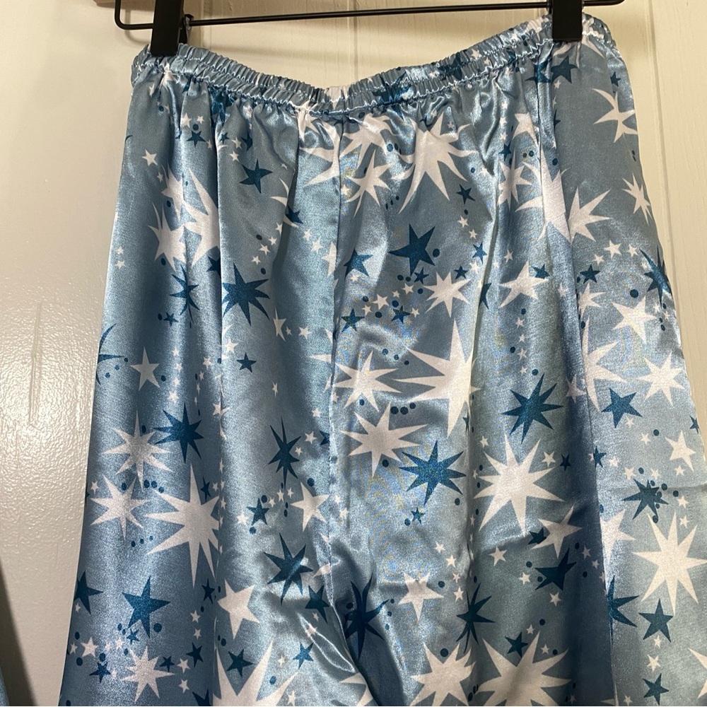 Linda Hartman Intimates Silk Blend Pajama Set Blue Stars Size Large - Picture 9 of 14